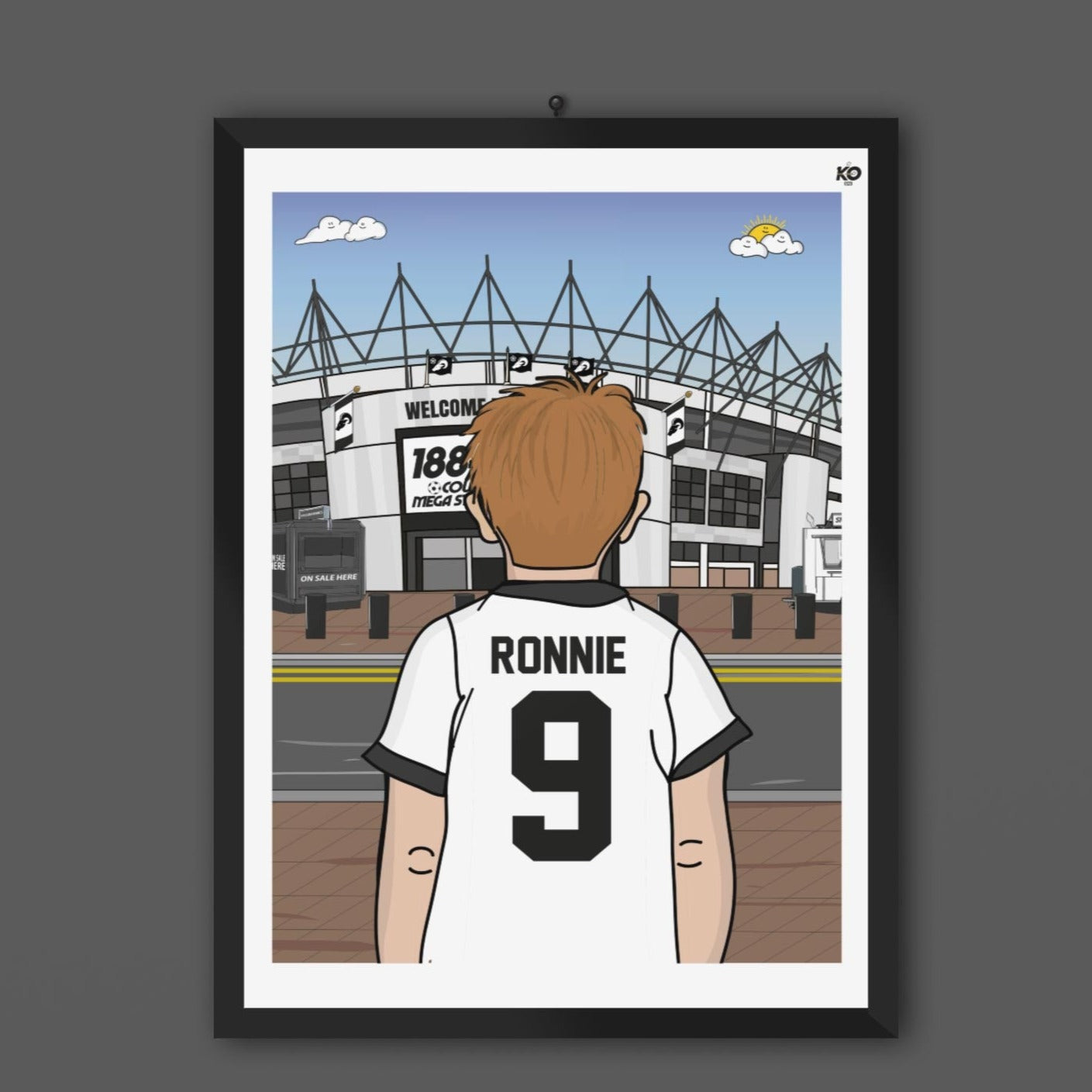 Derby County FC Pride Park Stadium Personalised Shirt Prints - DCFC Football Themed Ground Rams Posters, Gifts for Dad Wall Art