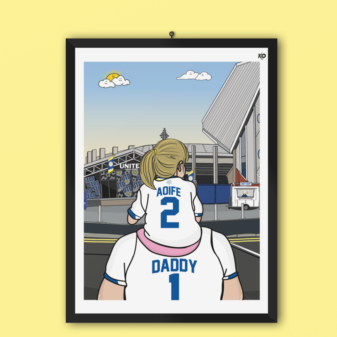 Leeds United Personalised Dad & Daughter Shirt Print - LUFC Elland Road Themed Football Wall Art